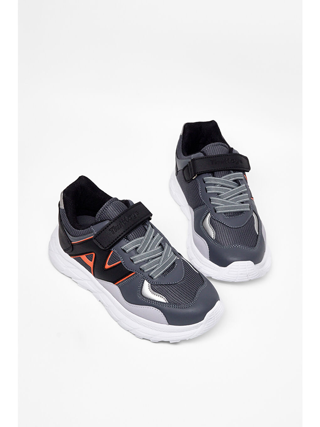 Gri Çocuk Unisex Füme Siyah Rahat Kalıp Cırtlı Bağcıklı Sneaker-4