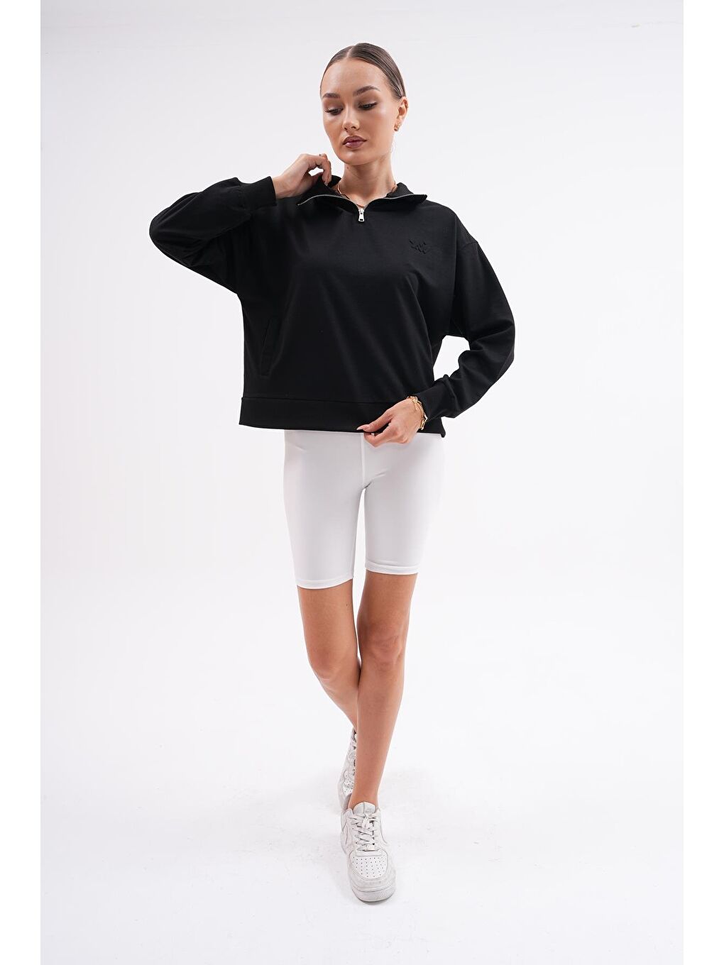 Charamela Siyah Kadın Yarım Fermuarlı Sweatshirt-BGS20 - 2