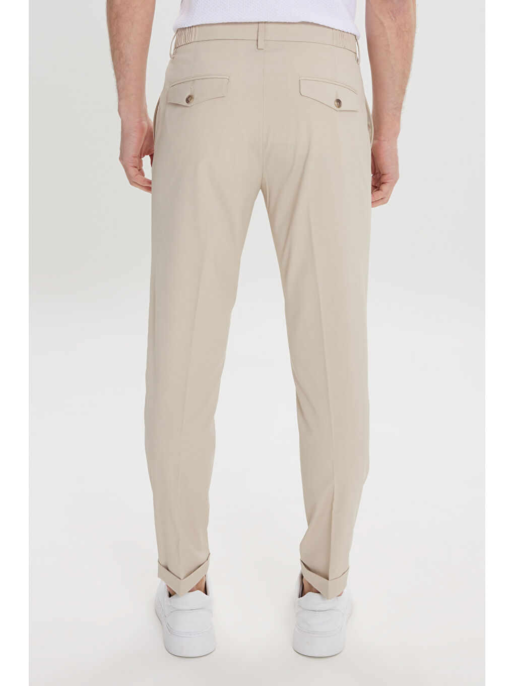 Erkek Bej Slim Fit Dar Kesim Beli Lastikli Yan Cep Rahat Pantolon-5