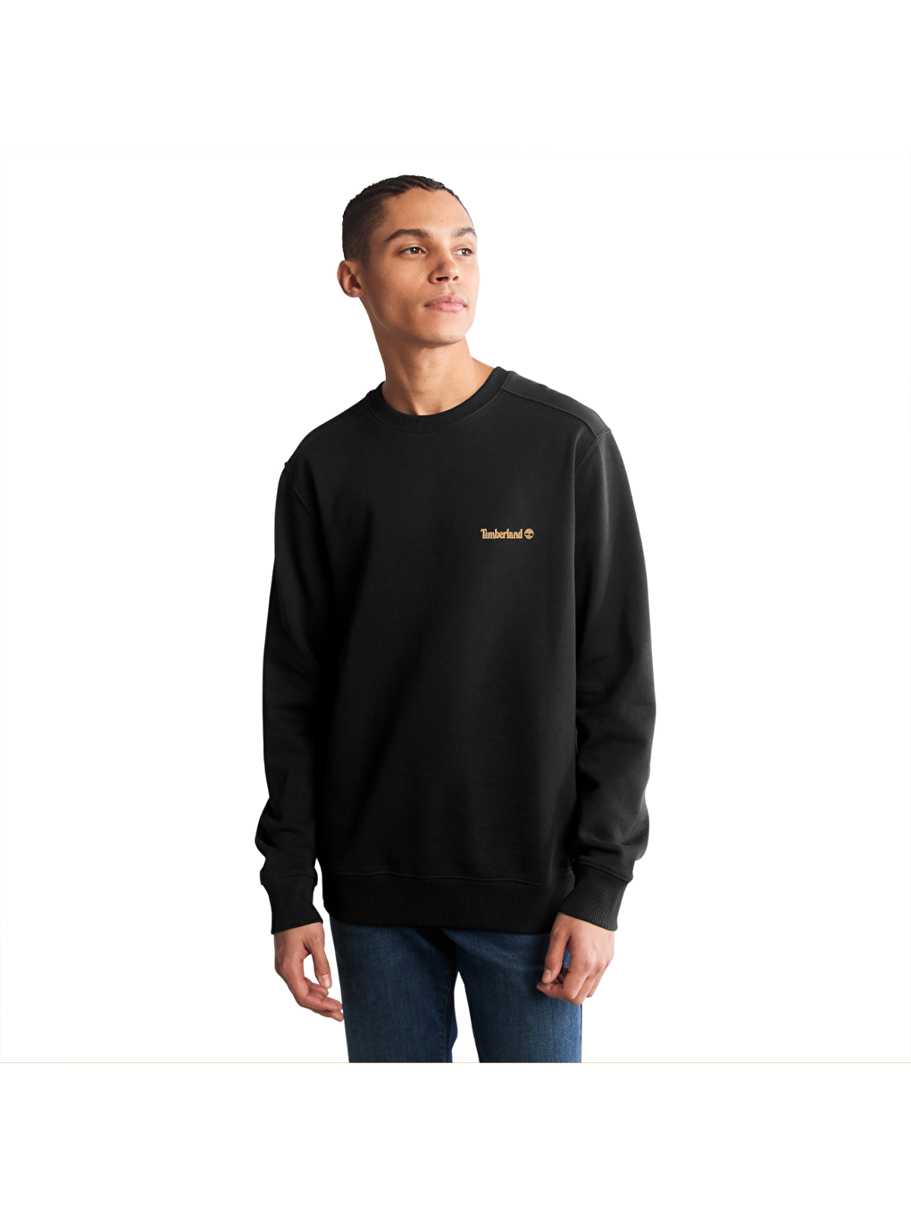 Timberland Siyah Small Logo Print Erkek Siyah Yuvarlak Yaka Sweatshirt