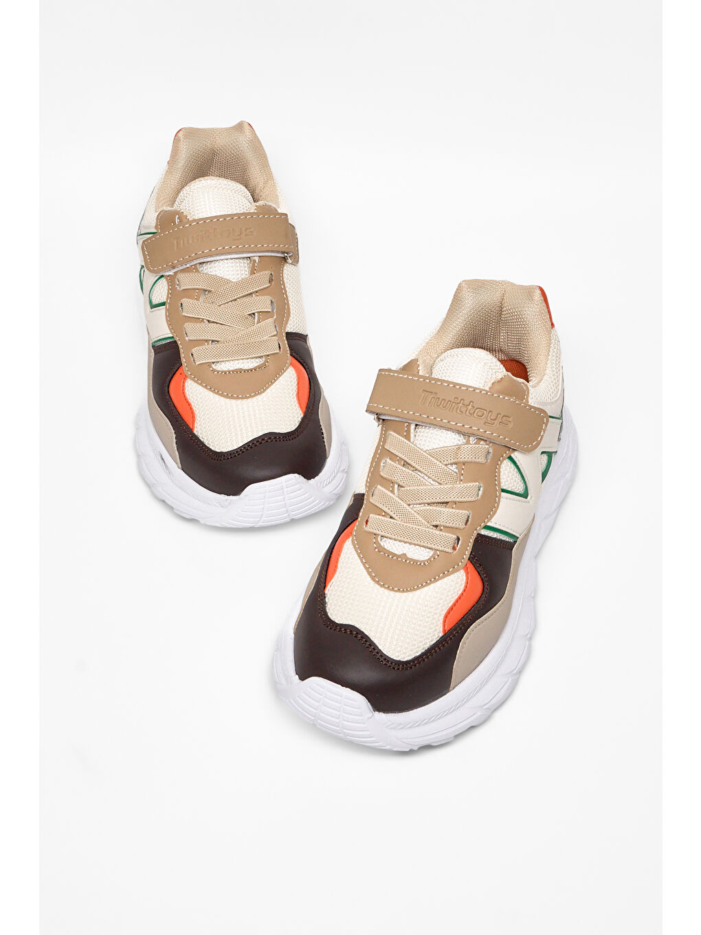 Bej Çocuk Unisex Krem Kahve Rahat Kalıp Cırtlı Bağcıklı Sneaker-1