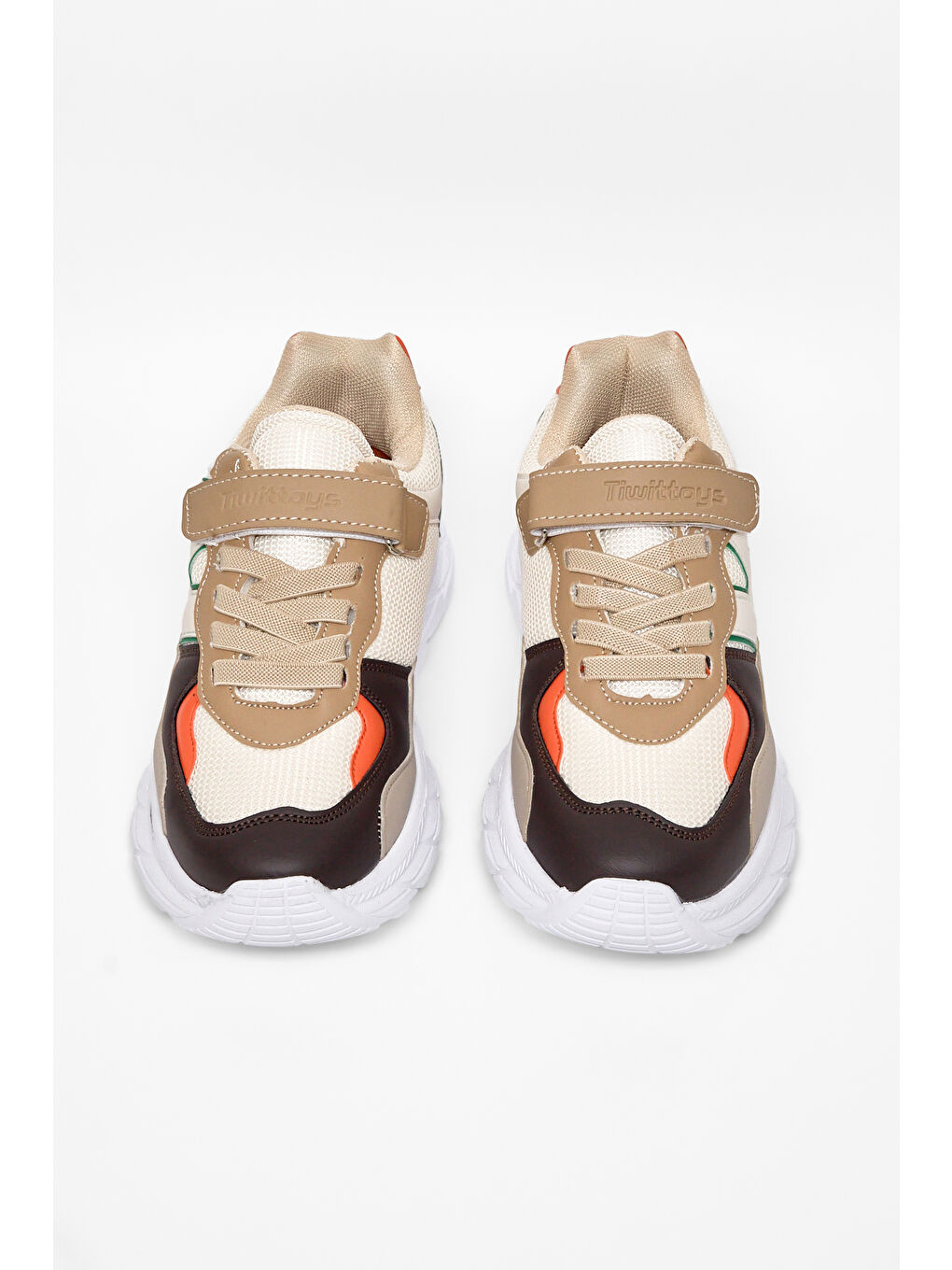 Bej Çocuk Unisex Krem Kahve Rahat Kalıp Cırtlı Bağcıklı Sneaker-2