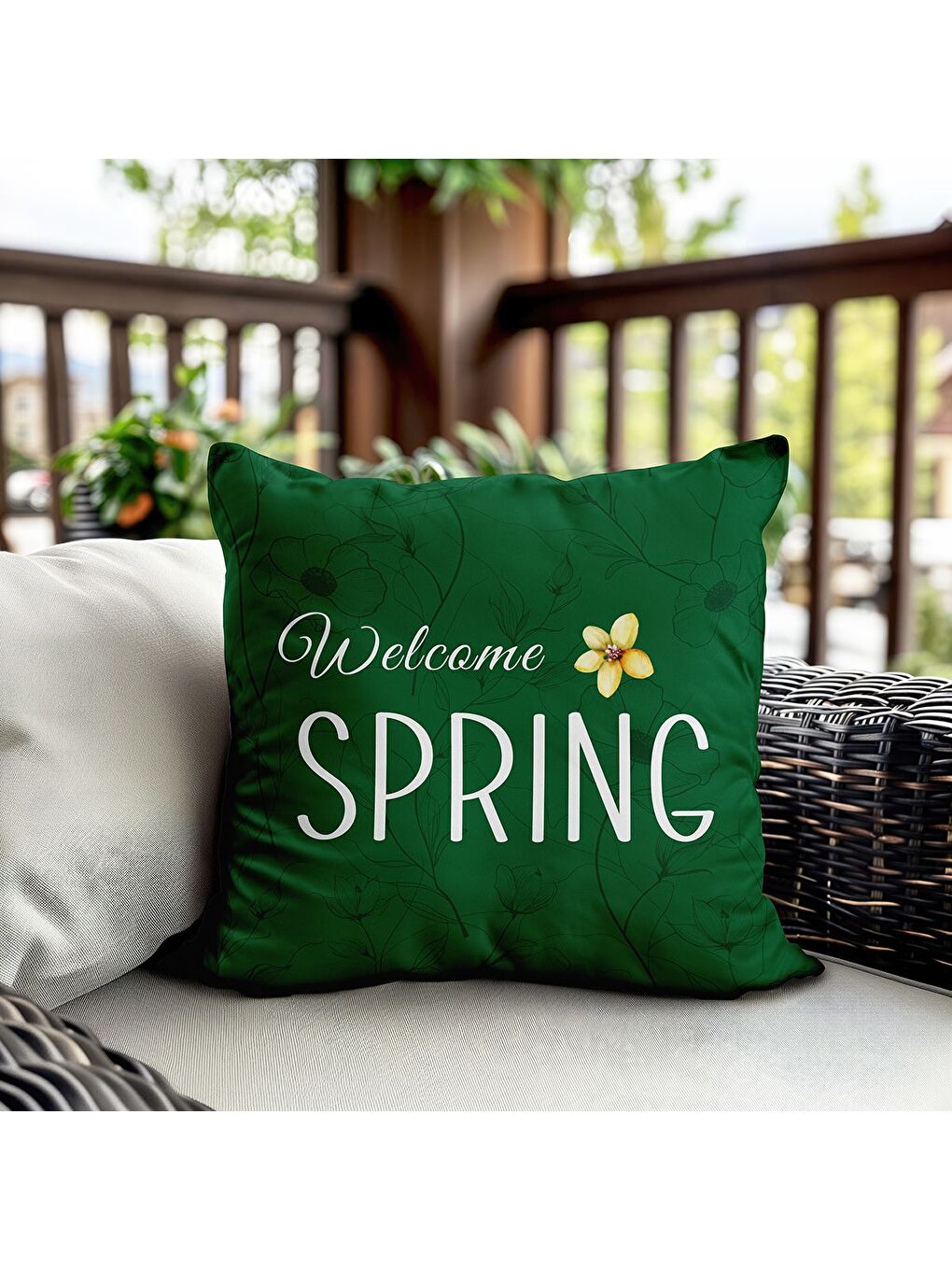 Karışık Bahar Temalı Kadife Kırlent Kılıfı 43x43 Cm Çift Taraf Baskı