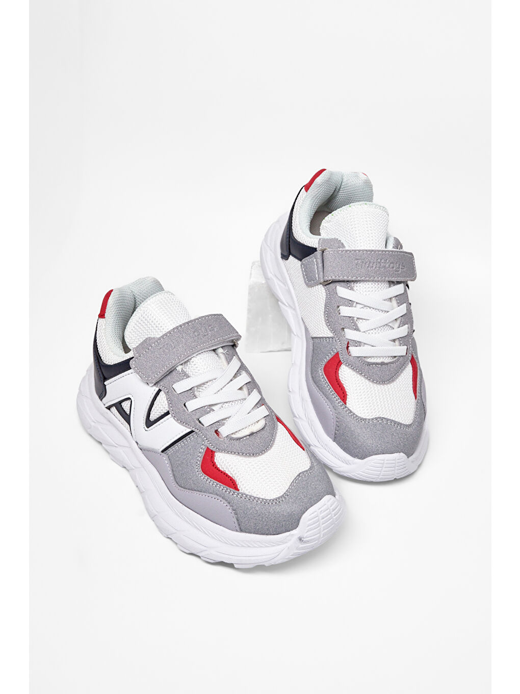 Gri Çocuk Unisex Buz Lacivert Rahat Kalıp Cırtlı Bağcıklı Sneaker-4