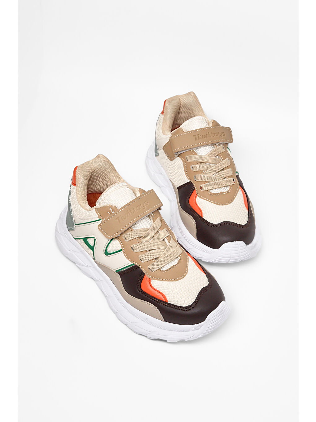 Bej Çocuk Unisex Krem Kahve Rahat Kalıp Cırtlı Bağcıklı Sneaker-3