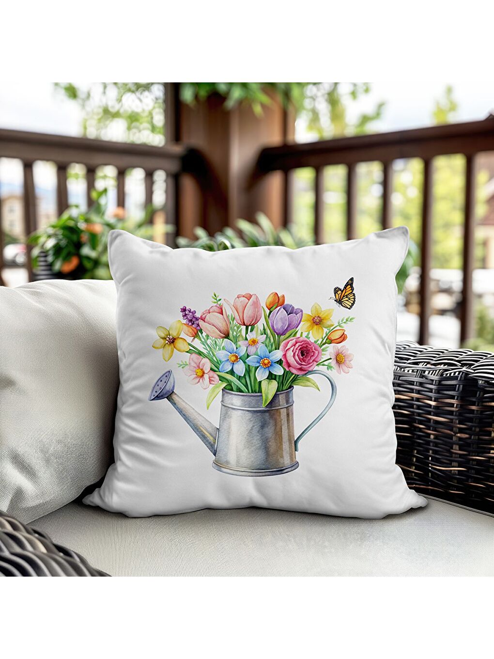 Karışık Bahar Temalı Kadife Kırlent Kılıfı 43x43 Cm Çift Taraf Baskı