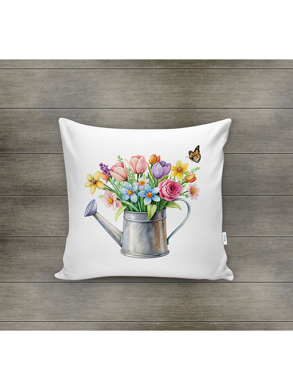 Karışık Bahar Temalı Kadife Kırlent Kılıfı 43x43 Cm Çift Taraf Baskı-1