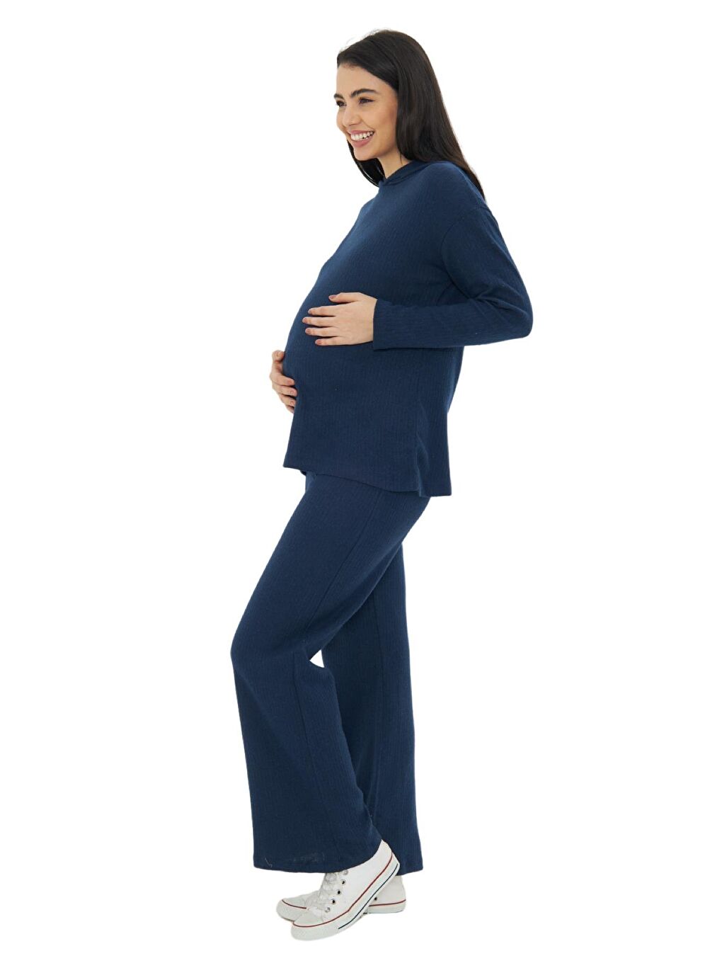 Lacivert Örme Kapüşonlu Kadın Hamile Alt Üst Takımı-2