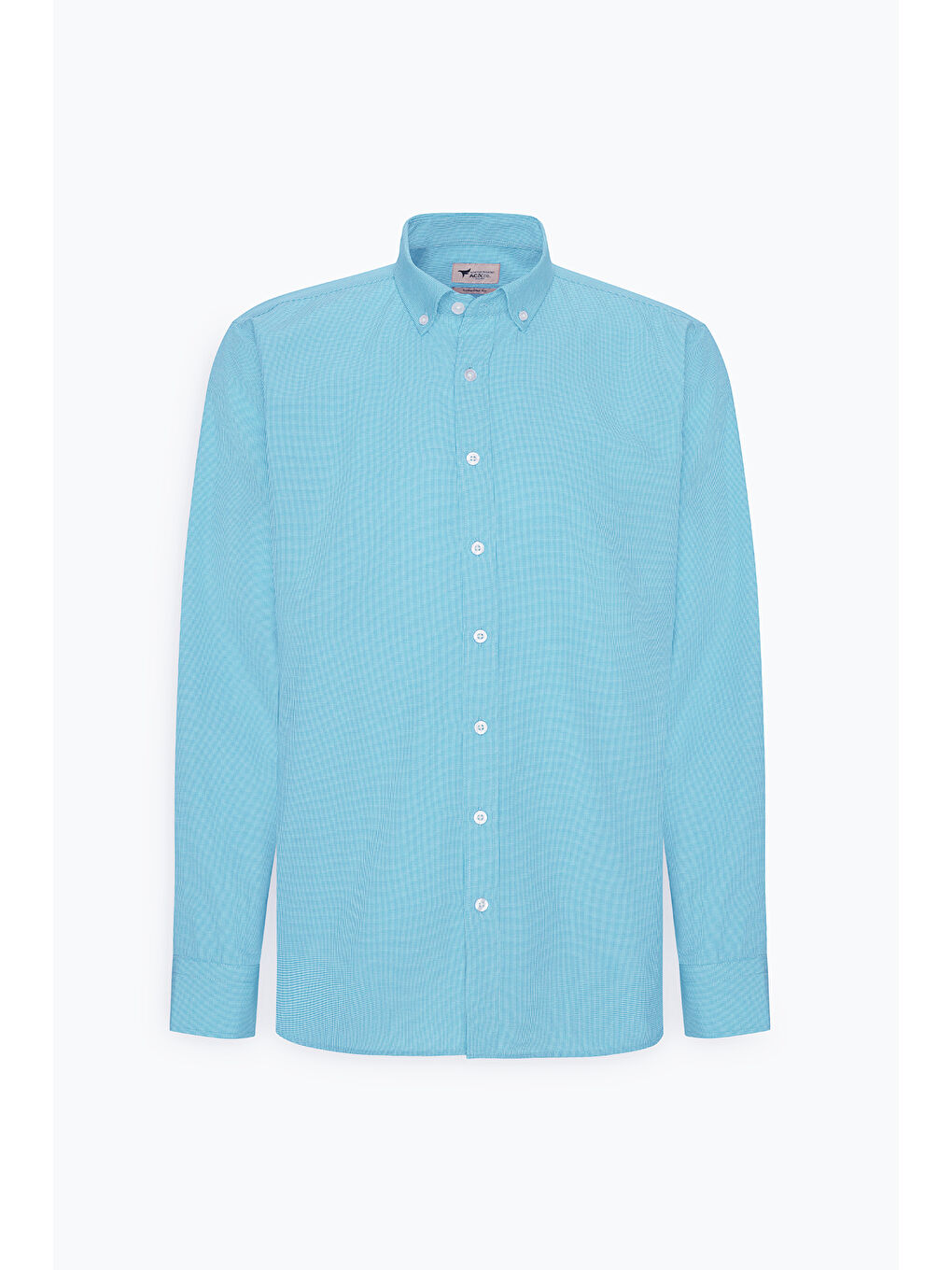 Erkek Turkuaz Comfort Fit Rahat Kesim Gizli Düğme Yaka Pamuklu Kareli Gömlek-7