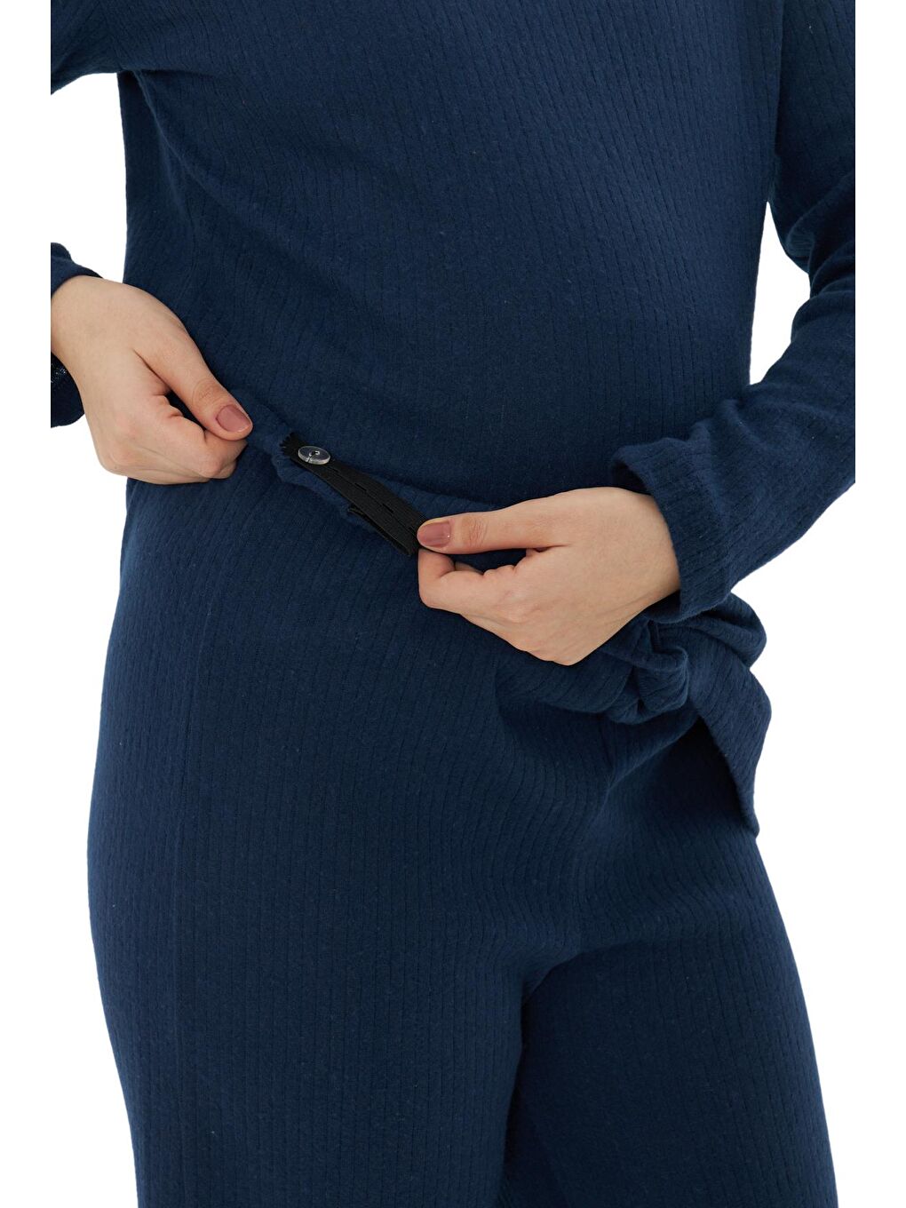 Lacivert Örme Kapüşonlu Kadın Hamile Alt Üst Takımı-4