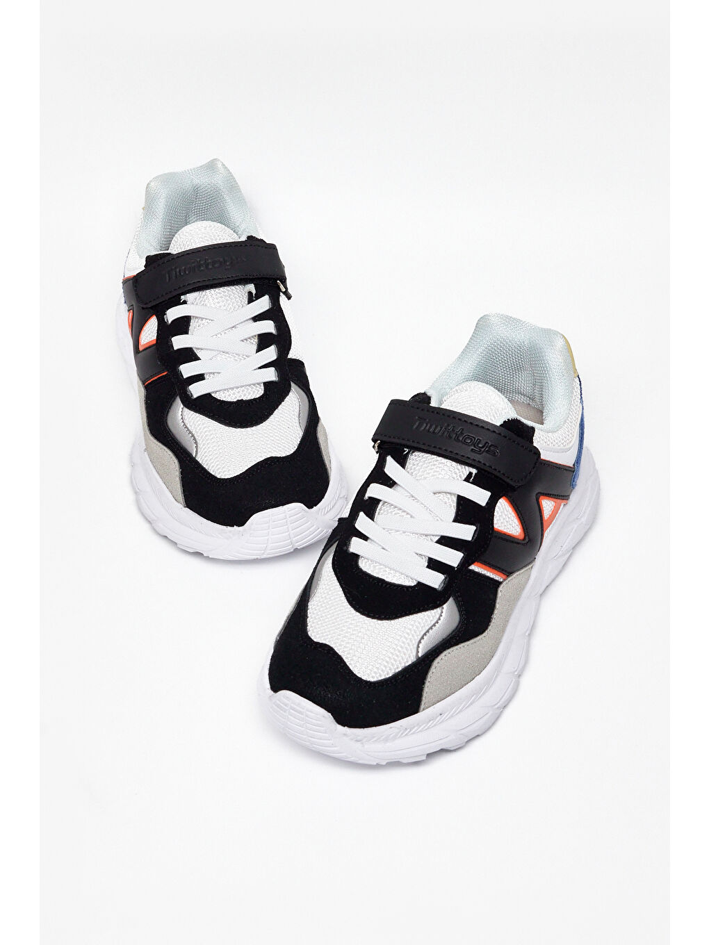 Çocuk Unisex Siyah Beyaz Saks Rahat Kalıp Cırtlı Bağcıklı Sneaker-1