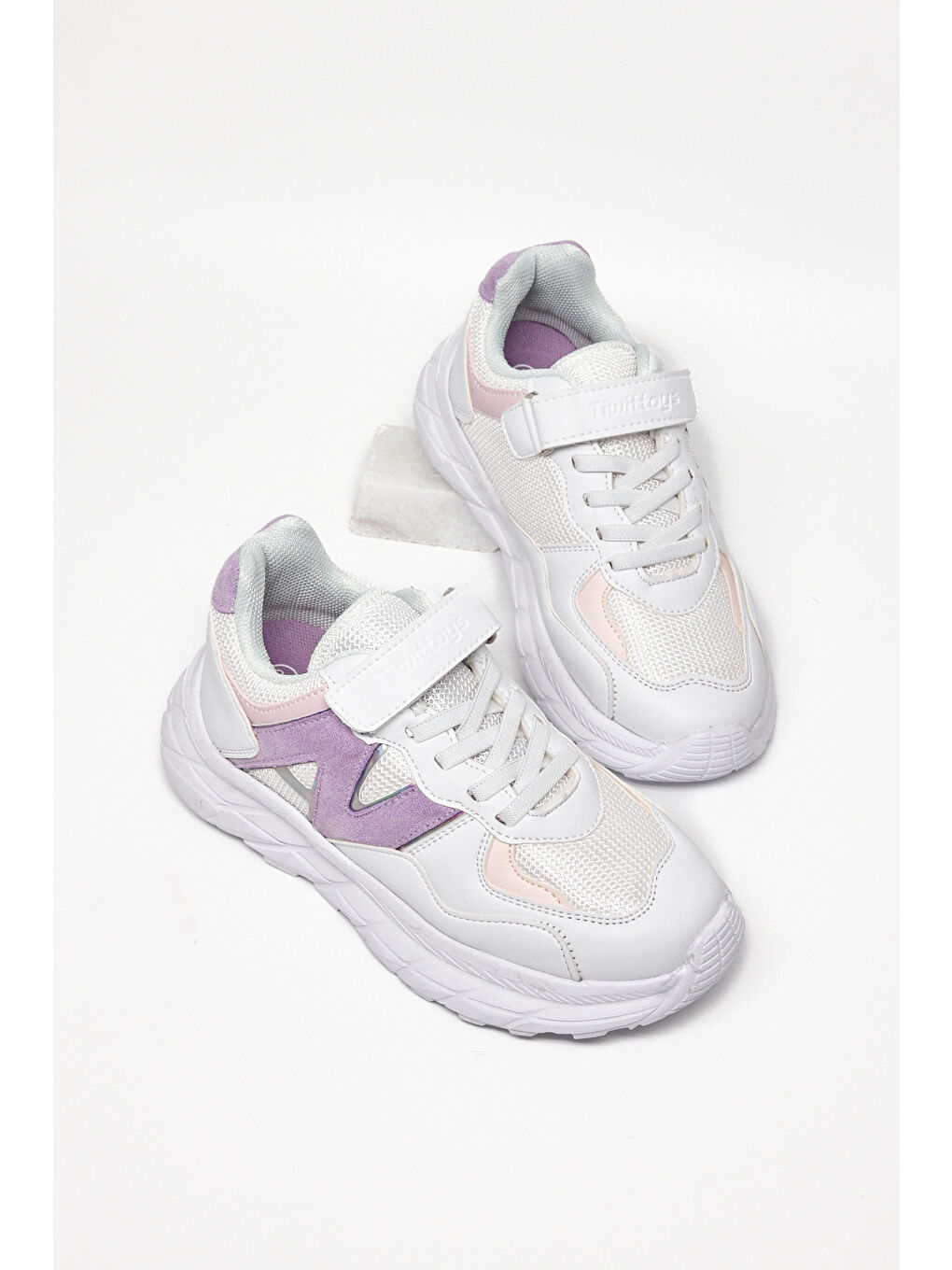 Çocuk Unisex Beyaz Lila Rahat Kalıp Cırtlı Bağcıklı Sneaker