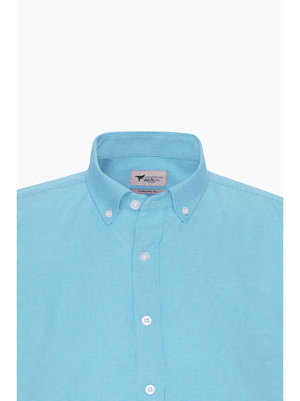 Erkek Turkuaz Comfort Fit Rahat Kesim Gizli Düğme Yaka Pamuklu Kareli Gömlek-8