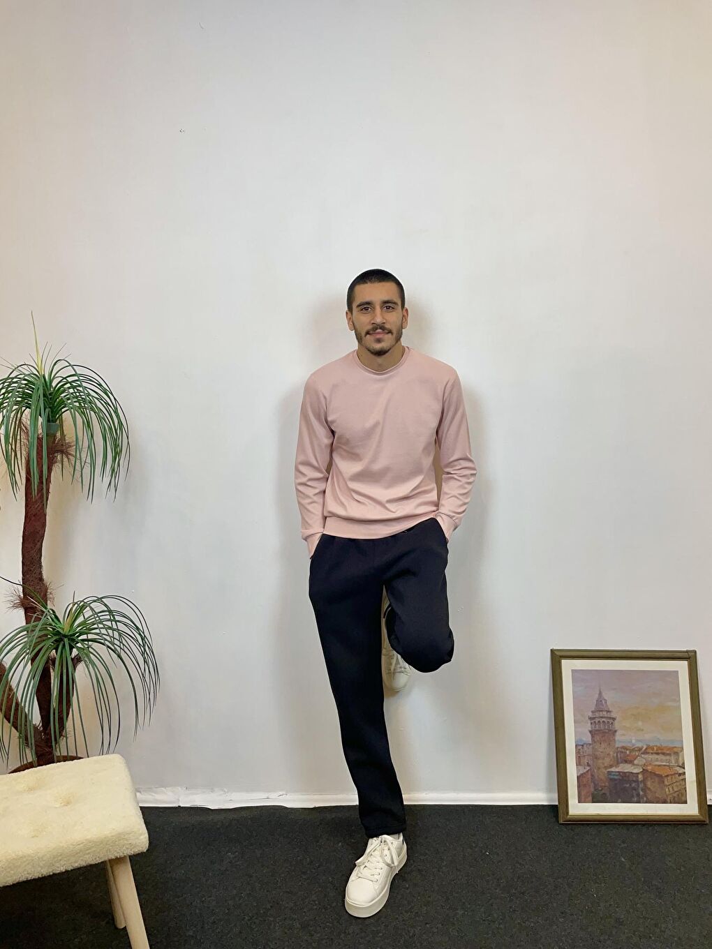 Süperlife Pembe Erkek Bisiklet Yaka Slim Fit İnce Sweatshirt SPR 20K17