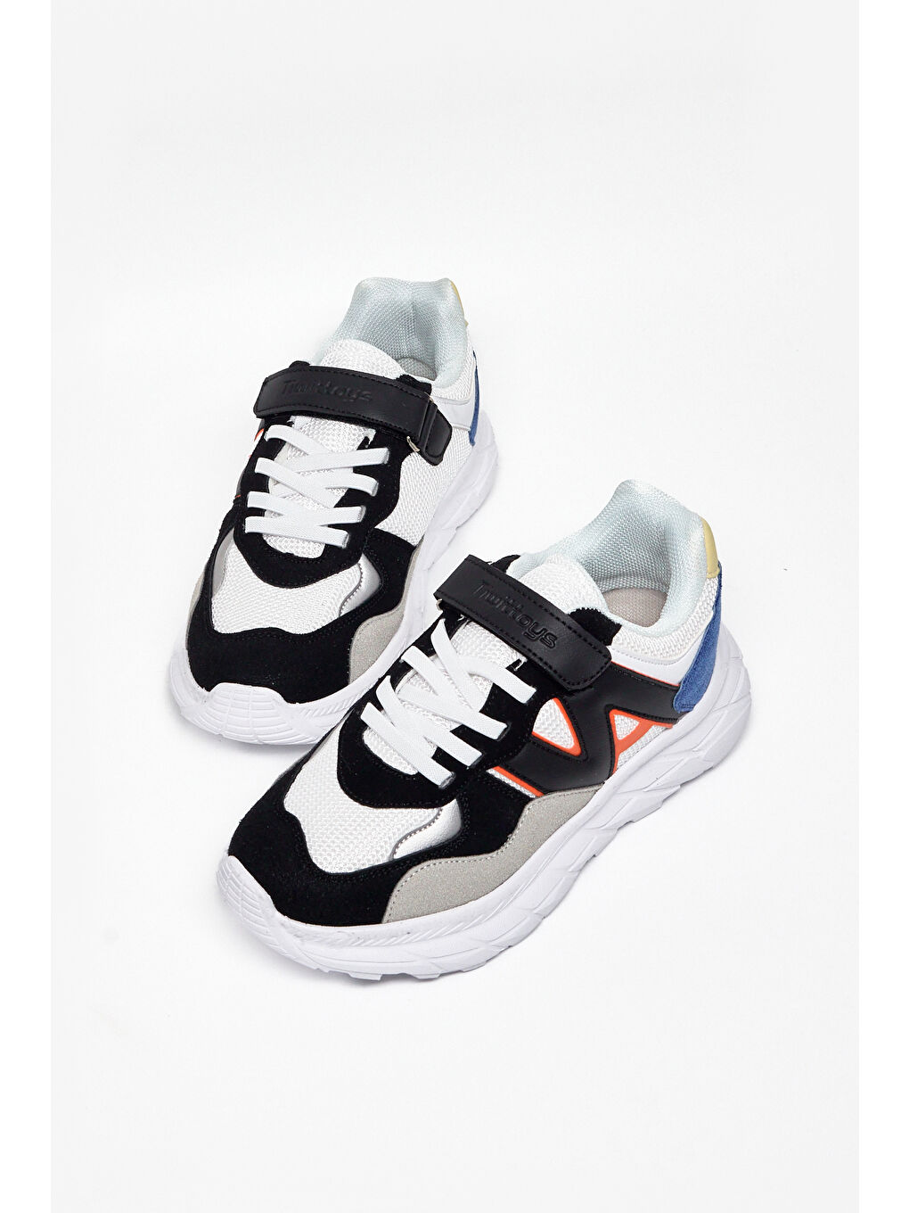 Çocuk Unisex Siyah Beyaz Saks Rahat Kalıp Cırtlı Bağcıklı Sneaker-3