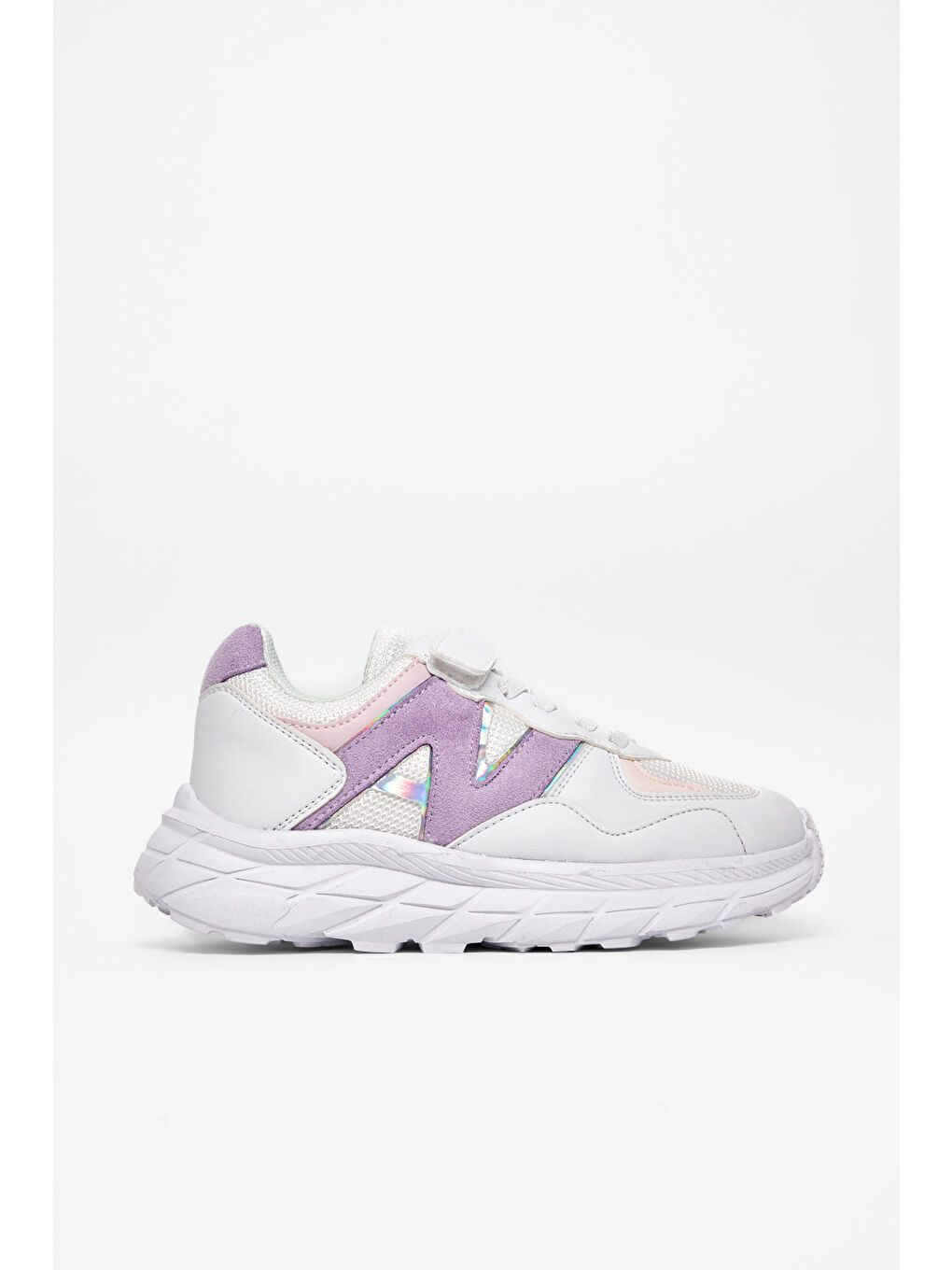 Çocuk Unisex Beyaz Lila Rahat Kalıp Cırtlı Bağcıklı Sneaker-1