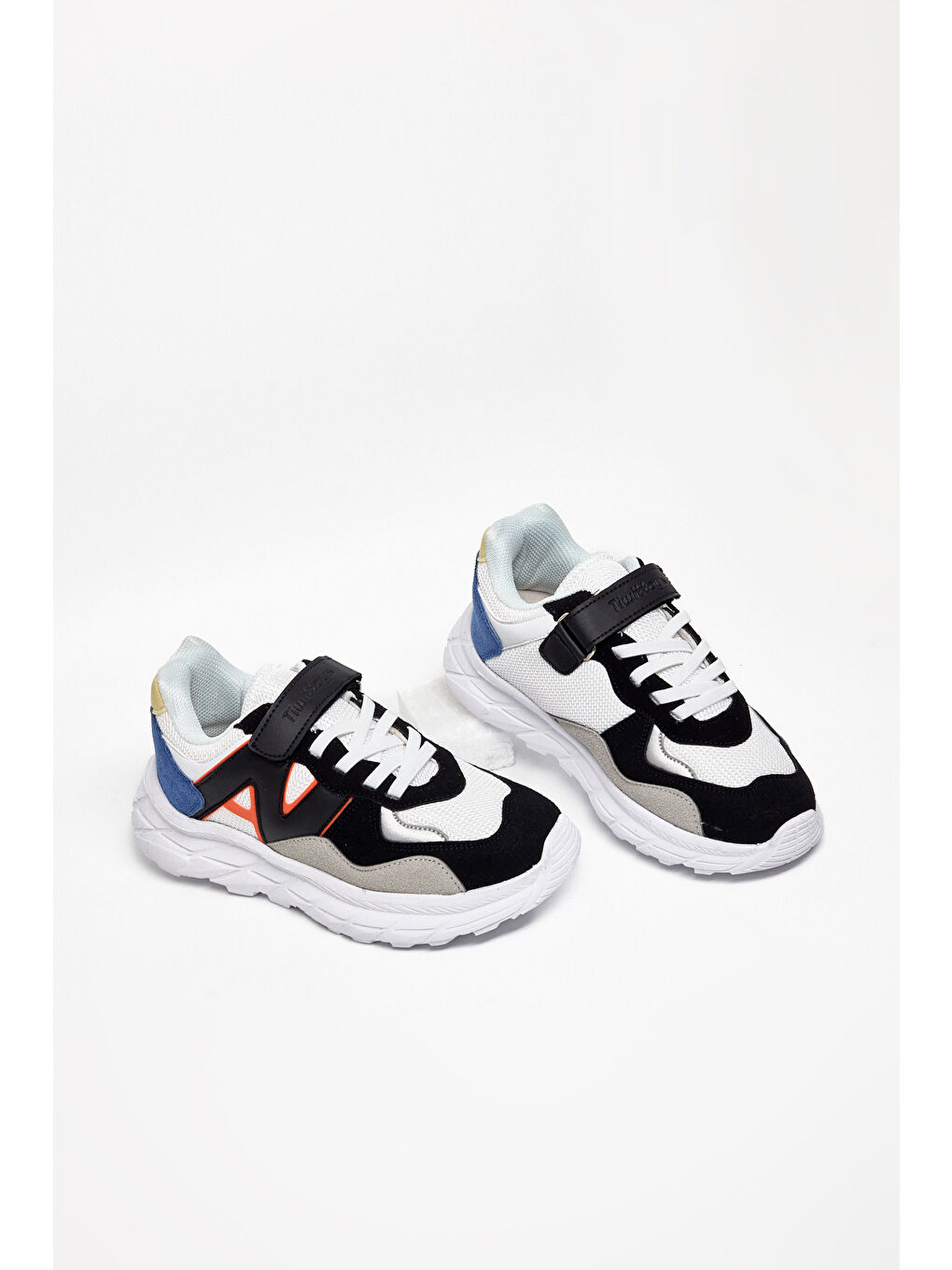 Çocuk Unisex Siyah Beyaz Saks Rahat Kalıp Cırtlı Bağcıklı Sneaker-4
