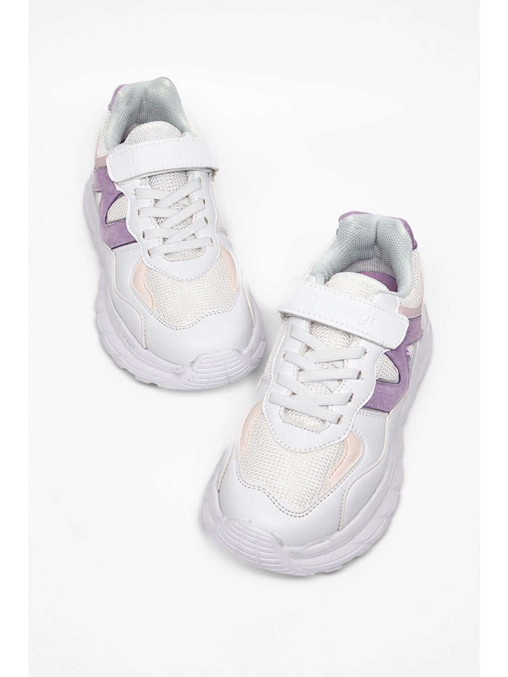 Çocuk Unisex Beyaz Lila Rahat Kalıp Cırtlı Bağcıklı Sneaker-2