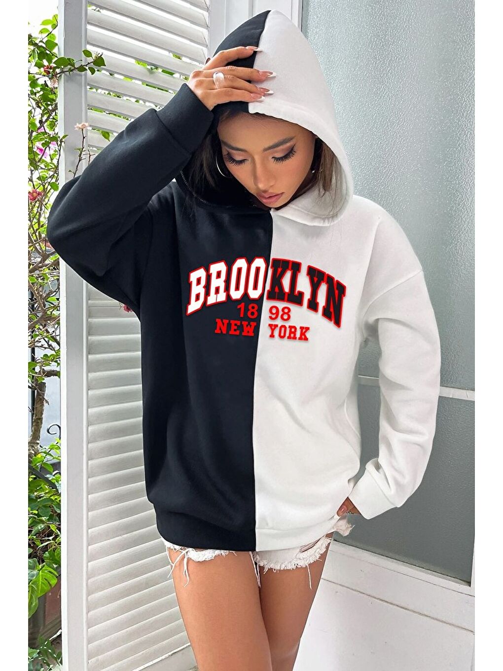 uyguntarz Beyaz Unisex Brooklyn Siyah Beyaz Hoodie