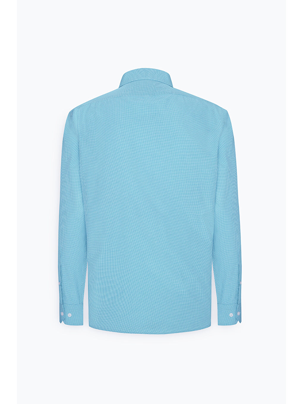 Erkek Turkuaz Comfort Fit Rahat Kesim Gizli Düğme Yaka Pamuklu Kareli Gömlek-10
