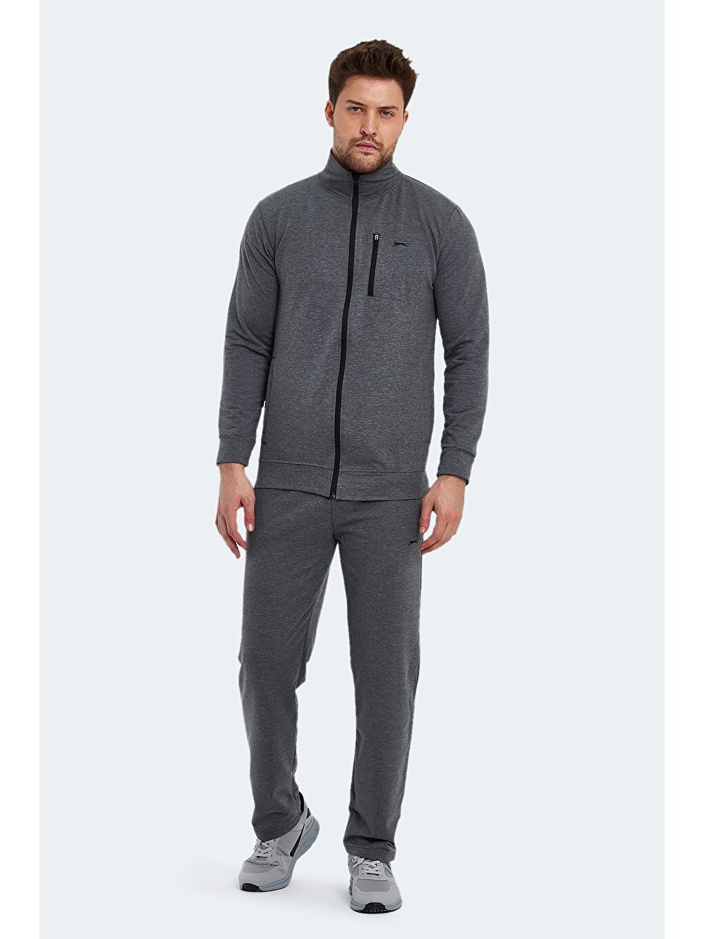 ORAN I Erkek Fermuarlı Dik Yaka Cepli Koyu Gri Eşofman Takımı