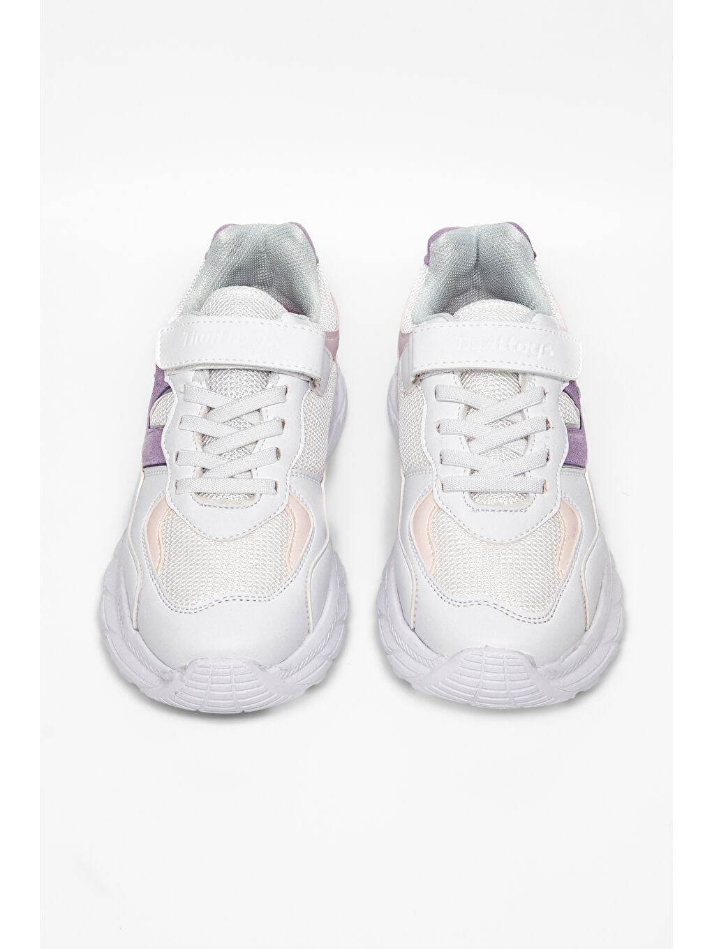 Çocuk Unisex Beyaz Lila Rahat Kalıp Cırtlı Bağcıklı Sneaker-3