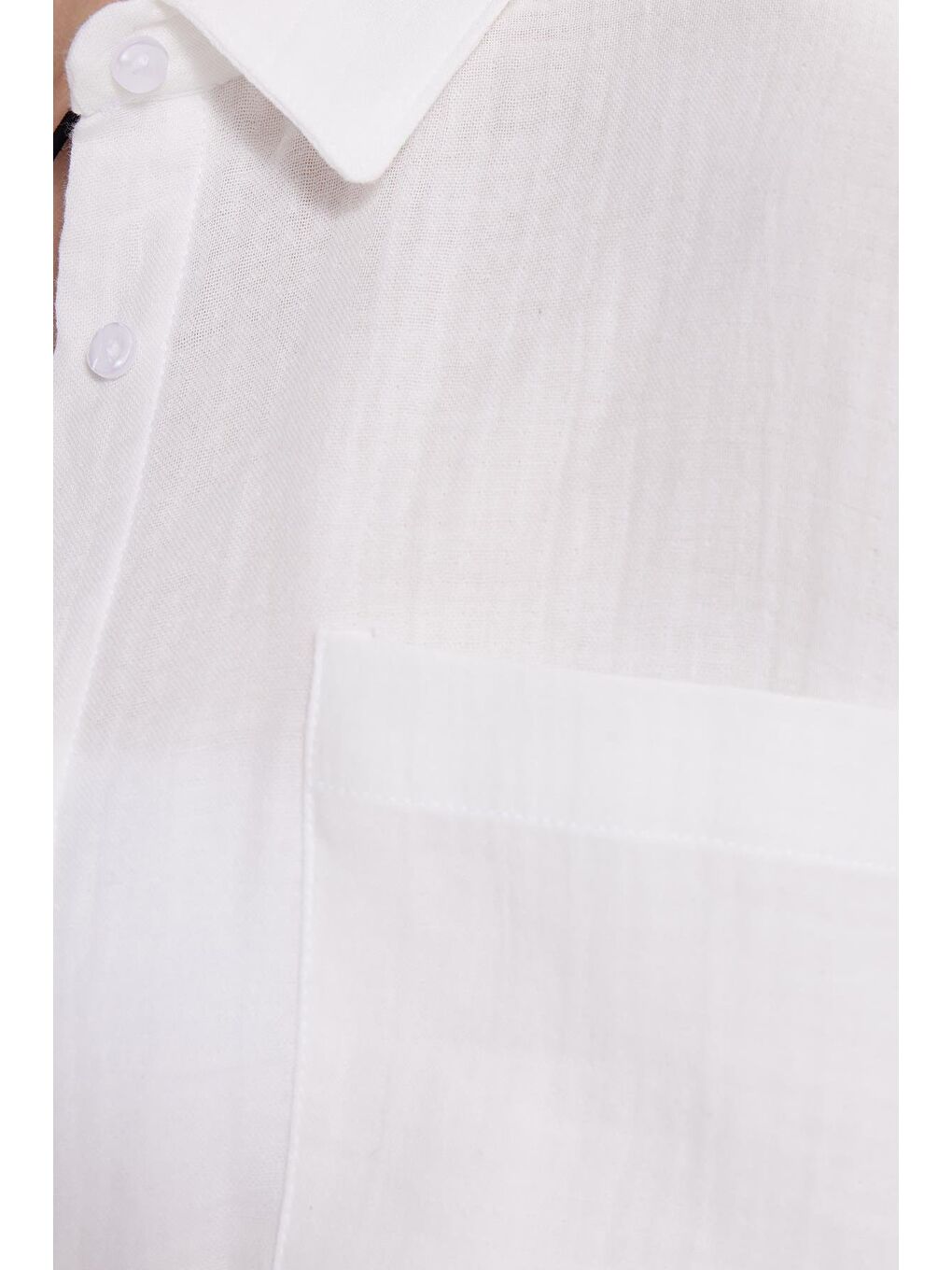 Kadın Oversize Geniş Kesim %100 Pamuk Müslin Kumaş Uzun Kollu Cepli Dokulu Beyaz Gömlek-4