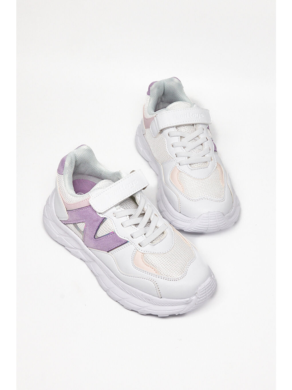 Çocuk Unisex Beyaz Lila Rahat Kalıp Cırtlı Bağcıklı Sneaker-4