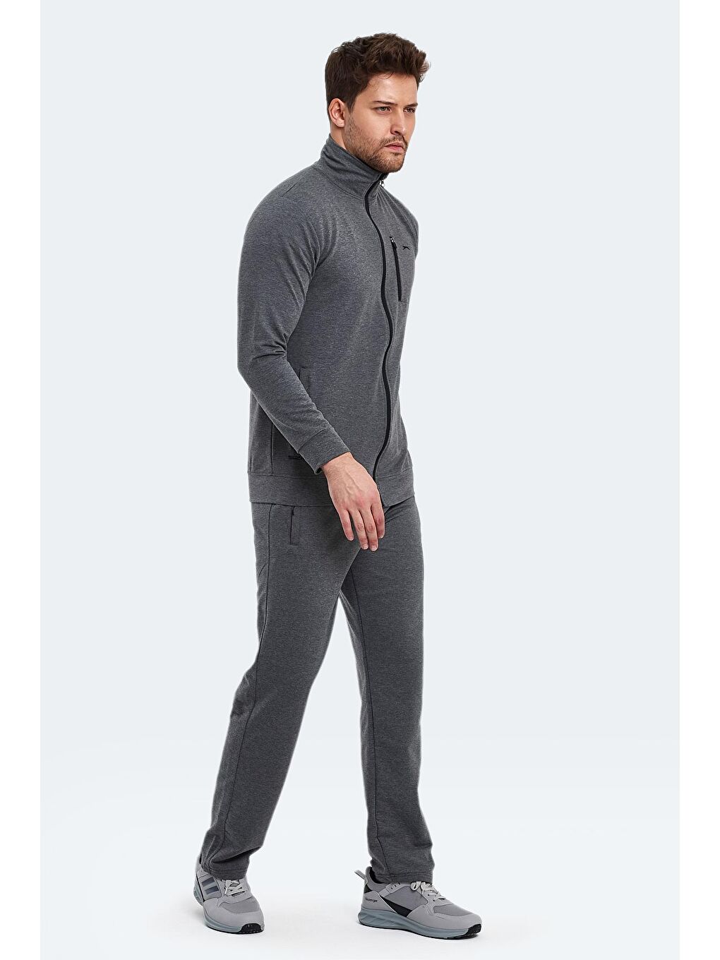 ORAN I Erkek Fermuarlı Dik Yaka Cepli Koyu Gri Eşofman Takımı-2