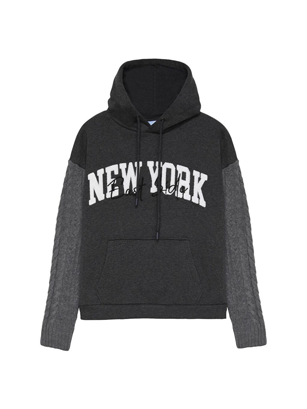 QUZU Antrasit Triko Kol New York Kapüşonlu Sweatshirt Antrasit