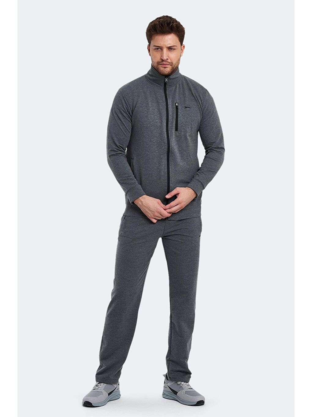 ORAN I Erkek Fermuarlı Dik Yaka Cepli Koyu Gri Eşofman Takımı-4