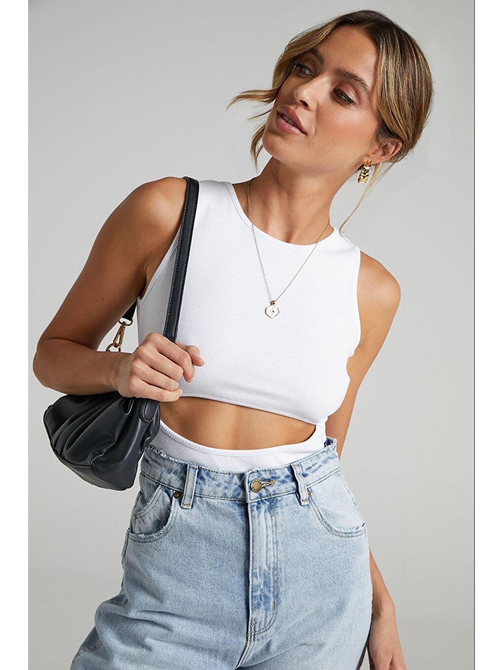 Beyaz Yırtık Detaylı Basic Bodysuit