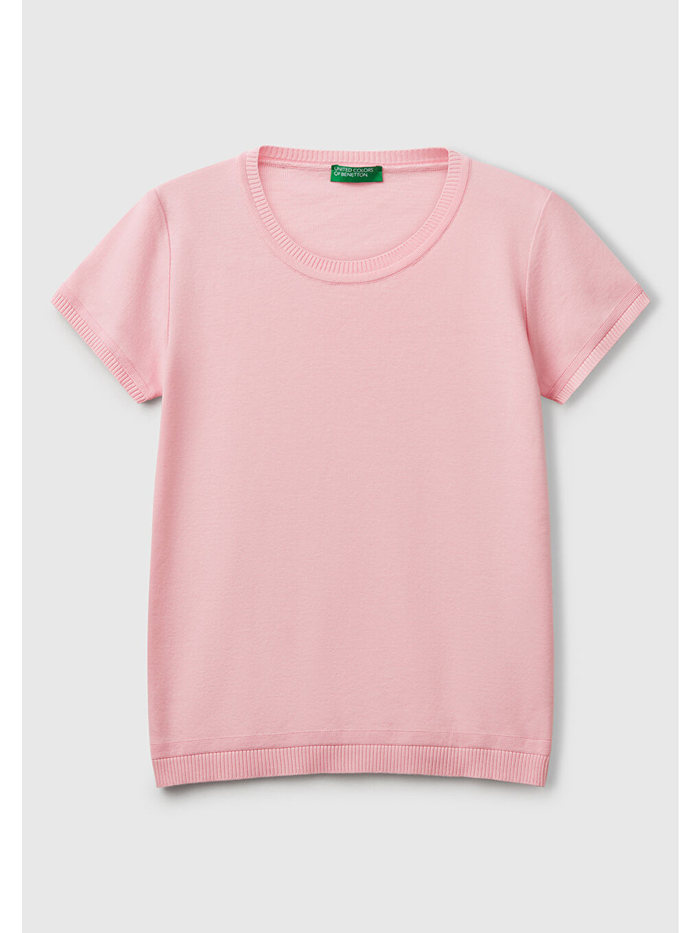 Pembe Kadın %100 Pamuk Bisiklet Yaka Kısa Kollu Kazak-1