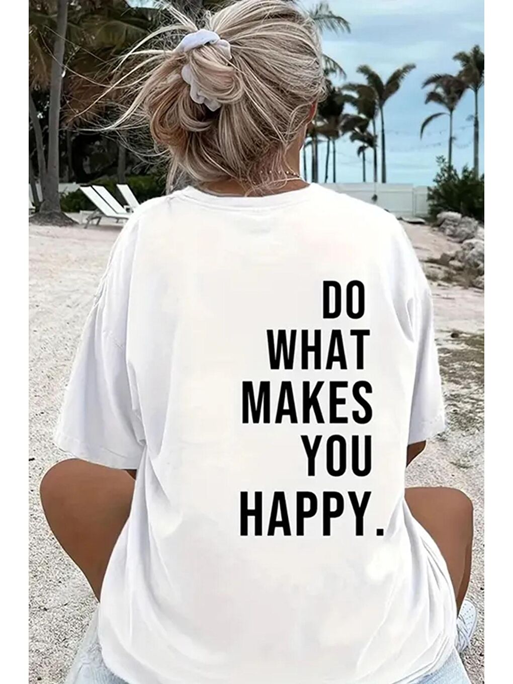 uyguntarz Beyaz Unisex Sırt Baskılı Do What Oversize Tshirt