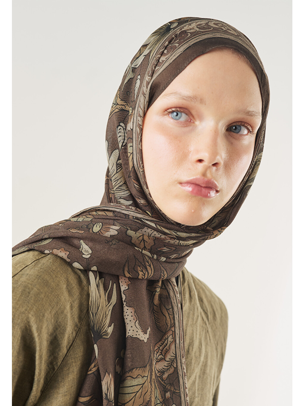 Kahverengi Pure Ethnic Desen Soft Viskon Şal Acı Kahve-3