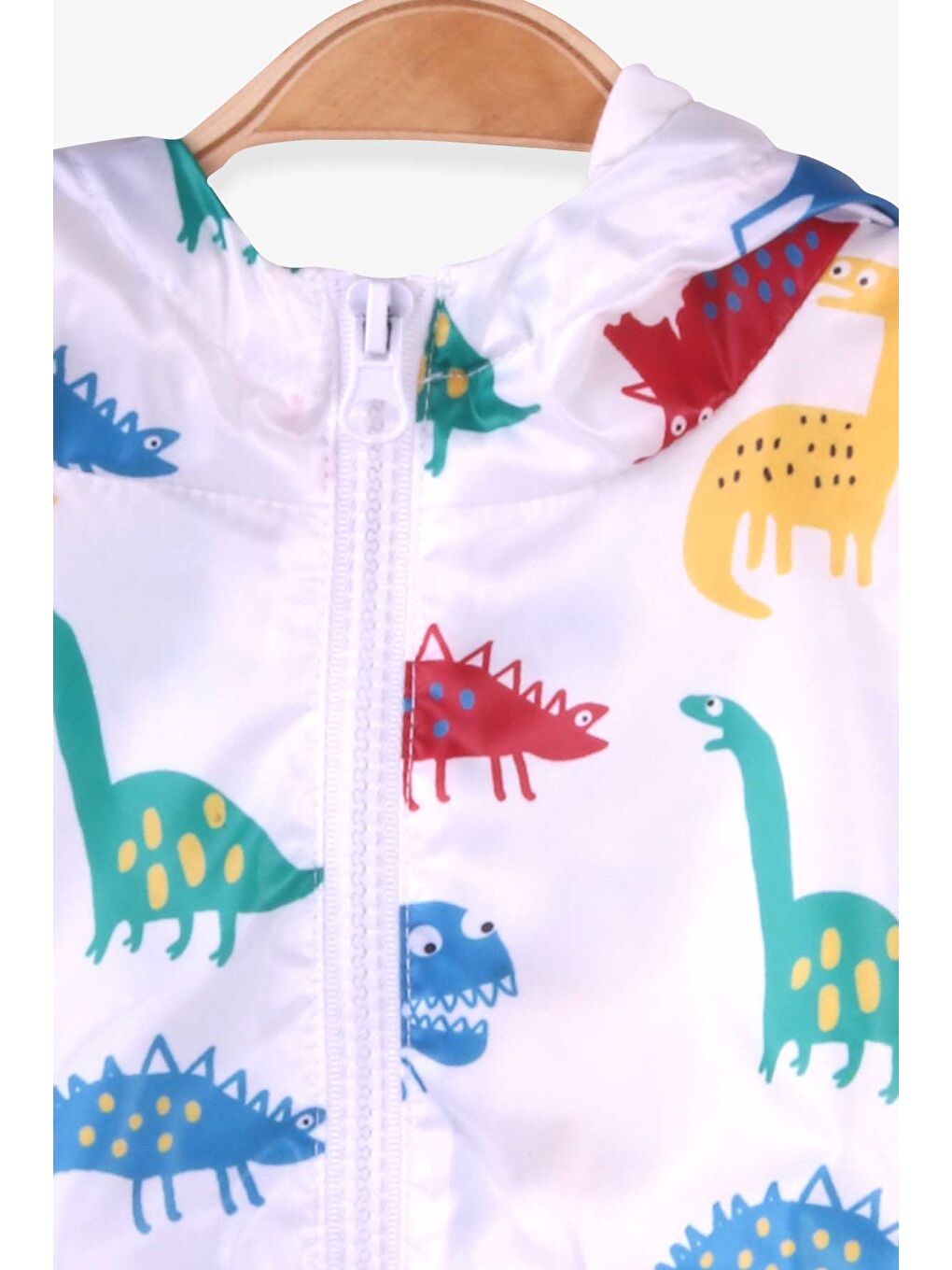 Erkek Çocuk Yağmurluk Renkli Dinozorlar Alemi Beyaz (1 Yaş)-2