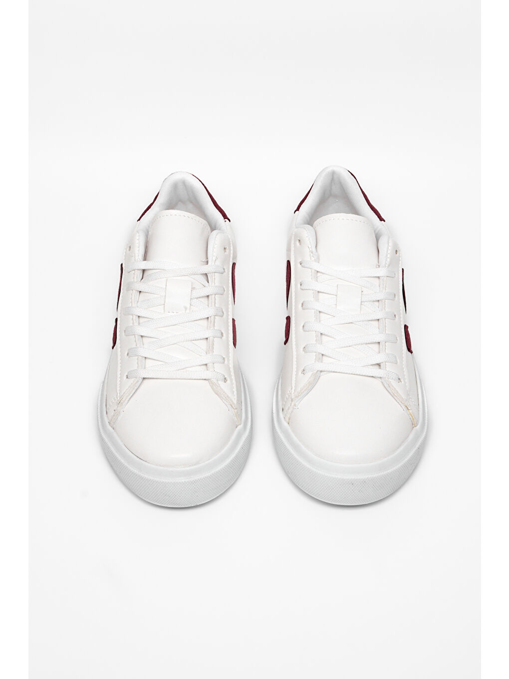 Kadın Beyaz Bordo Kauçuk Taban Rahat Bağcıklı Sneaker-3