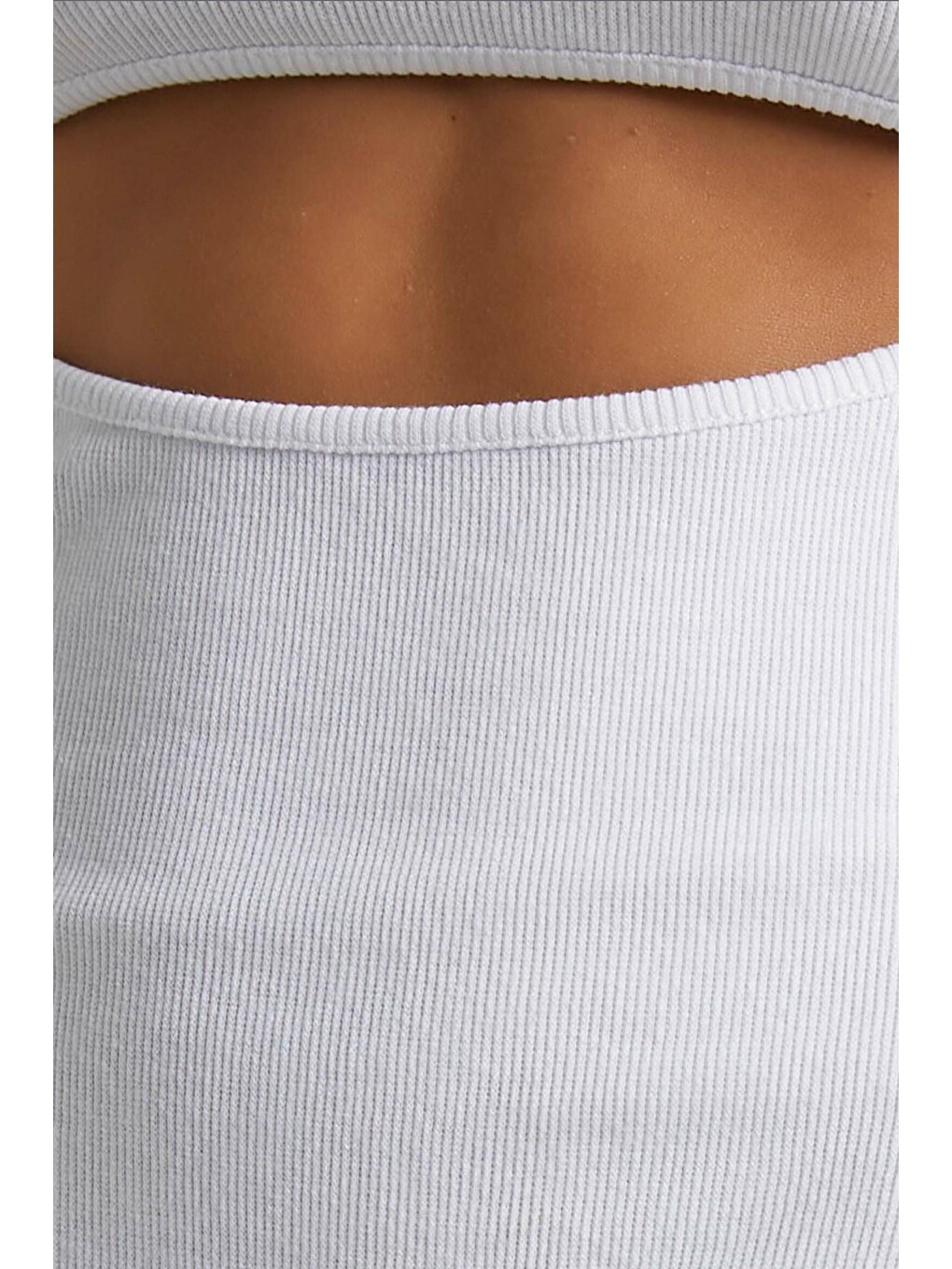 Beyaz Yırtık Detaylı Basic Bodysuit-5