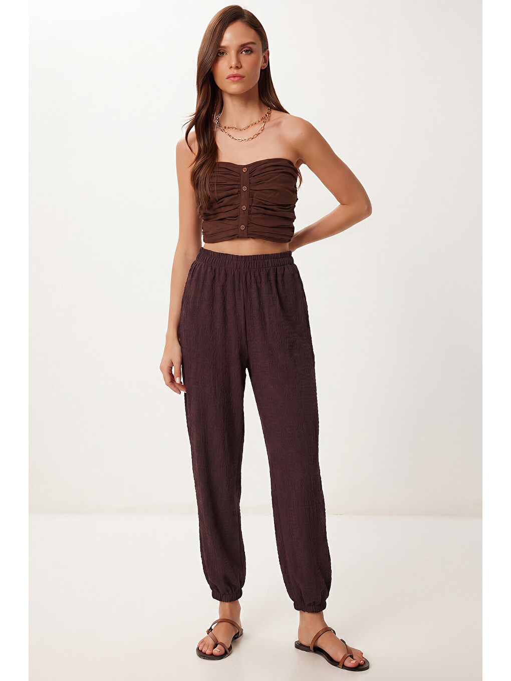 Cepli Rahat Krinkıl Şalvar Pantolon Mürdüm Lfw0024