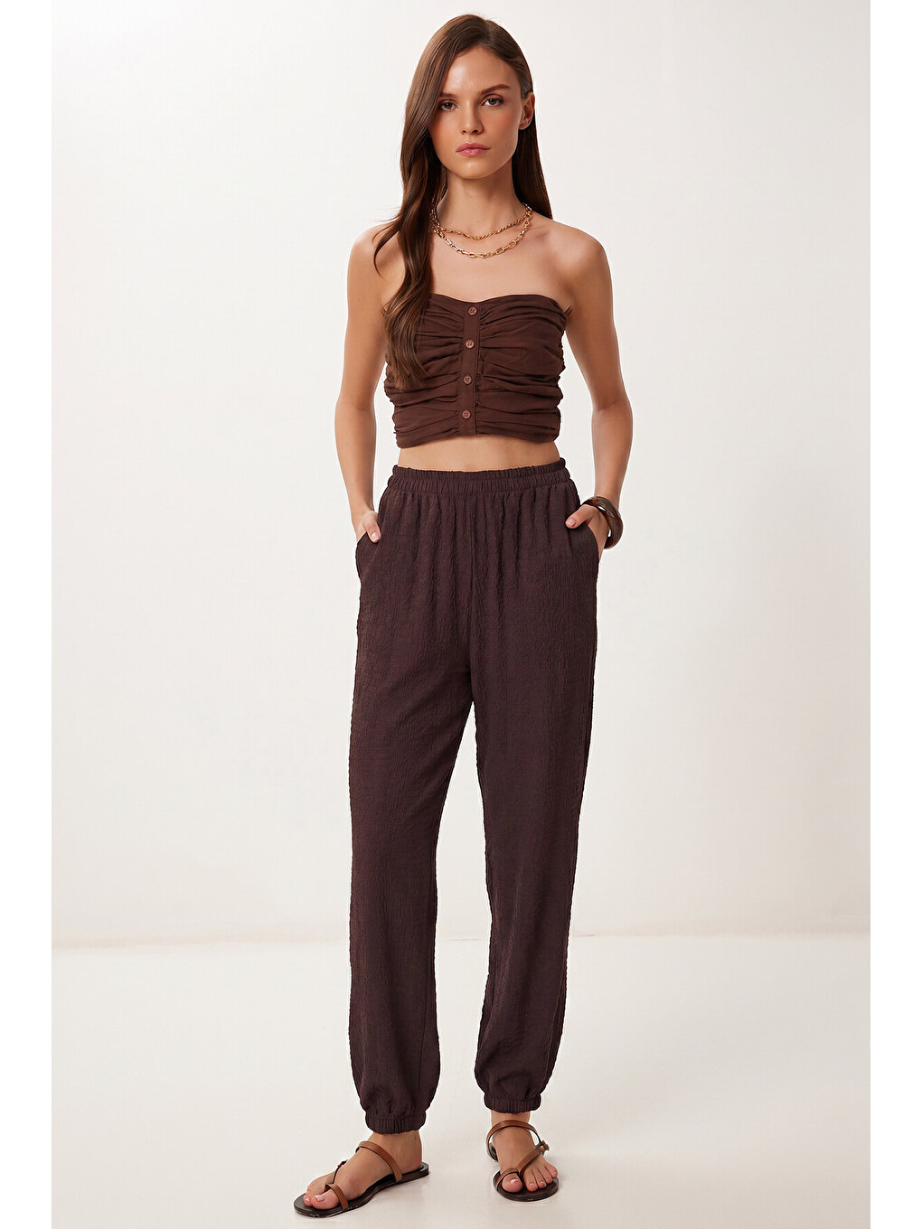 Cepli Rahat Krinkıl Şalvar Pantolon Mürdüm Lfw0024-1