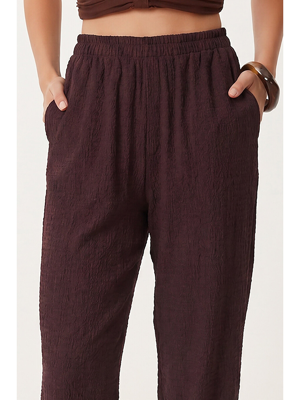 Cepli Rahat Krinkıl Şalvar Pantolon Mürdüm Lfw0024-3