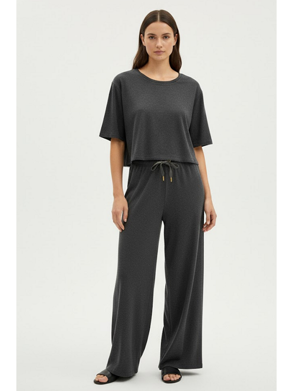 Kadın Kısa Kollu Crop Üst Antrasit