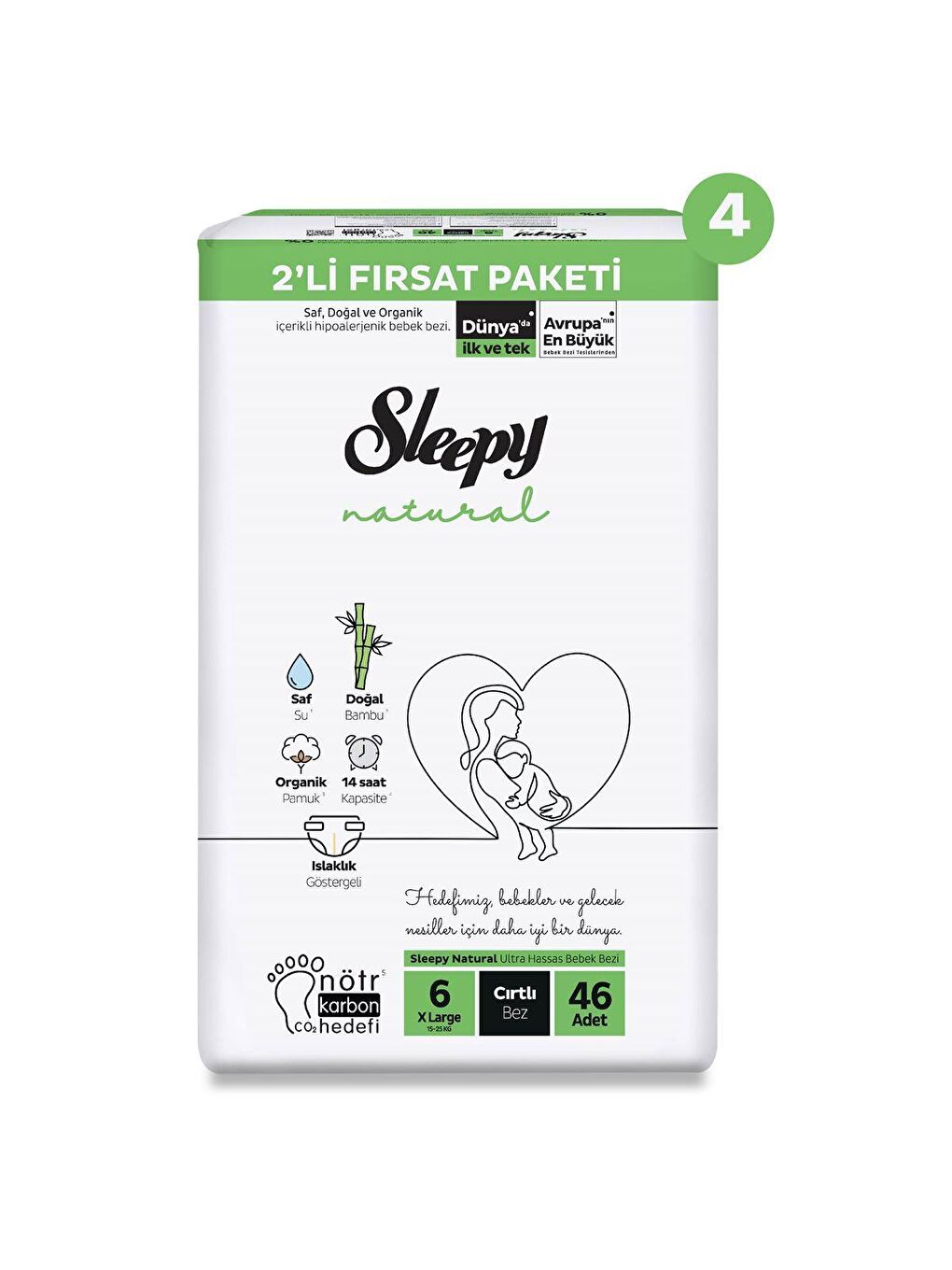 Sleepy Beyaz Natural Mega Fırsat Paketi Bebek Bezi 6 Numara Xlarge 184 Adet - 1