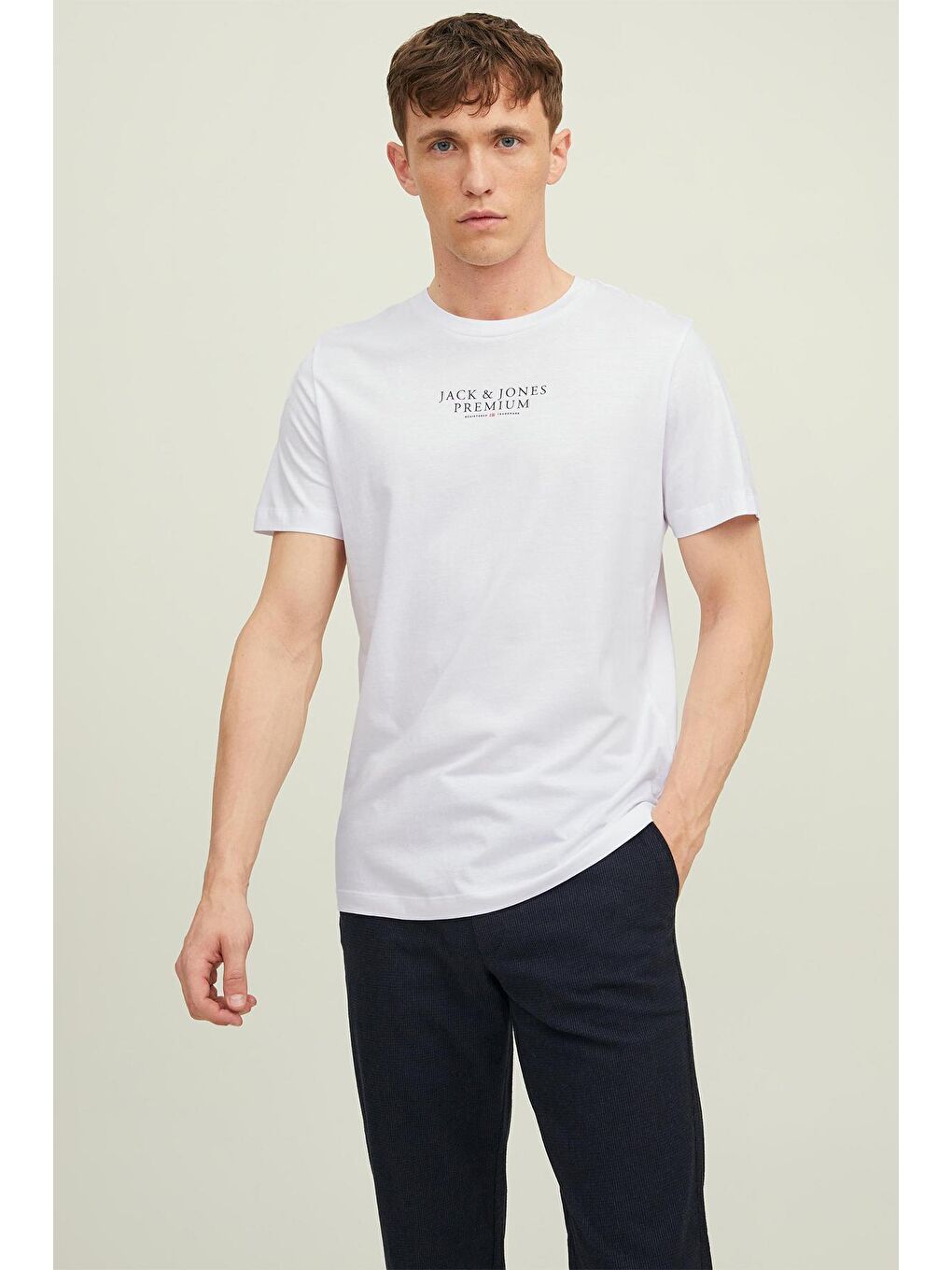 Jack & Jones Beyaz % 100 Pamuk Regular Fit Bisiklet Yaka Erkek T Shirt 12217167