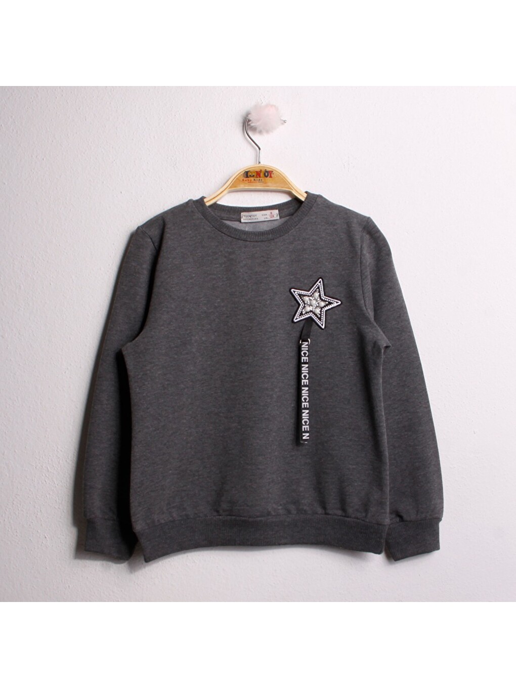 Antrasit Kız Çocuk Sweatshirt Göğsü Yıldız Nakış