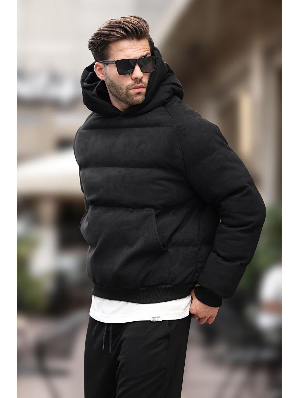 Siyah Kapüşonlu Erkek Şişme Mont 7235