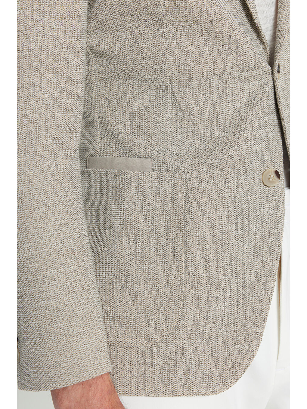 Erkek Bej Pamuklu Slim Fit Dar Kesim Mono Yaka Torba Cepli Armürlü Blazer Ceket-4