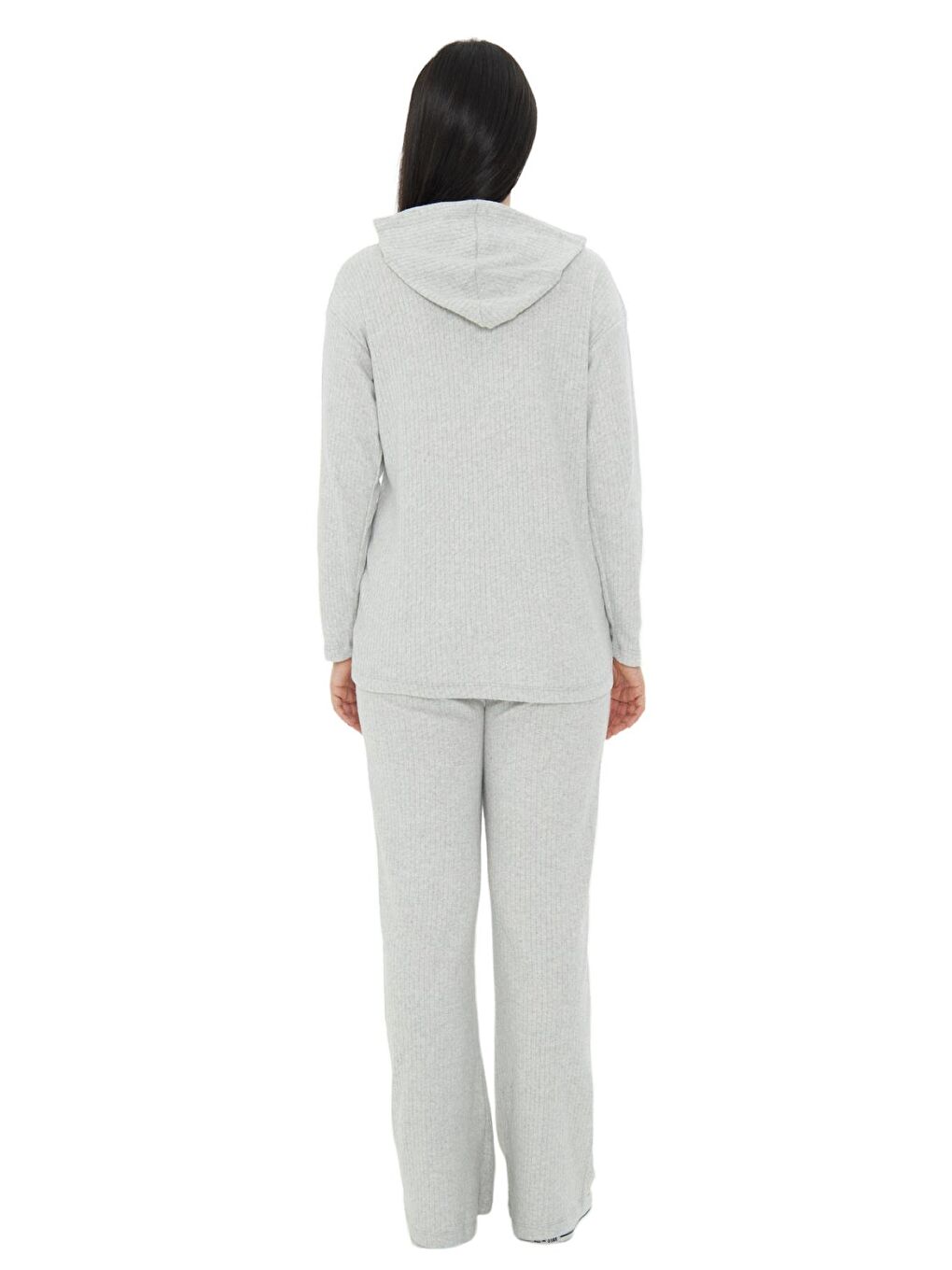 Gri Örme Kapüşonlu Kadın Hamile Alt Üst Takımı-3