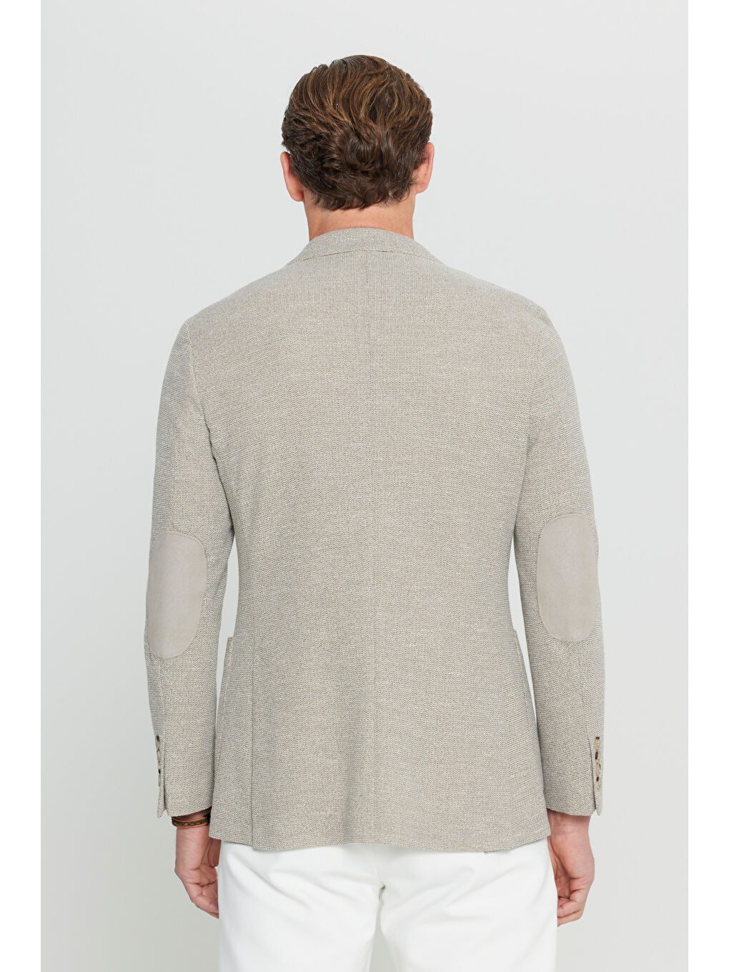 Erkek Bej Pamuklu Slim Fit Dar Kesim Mono Yaka Torba Cepli Armürlü Blazer Ceket-6
