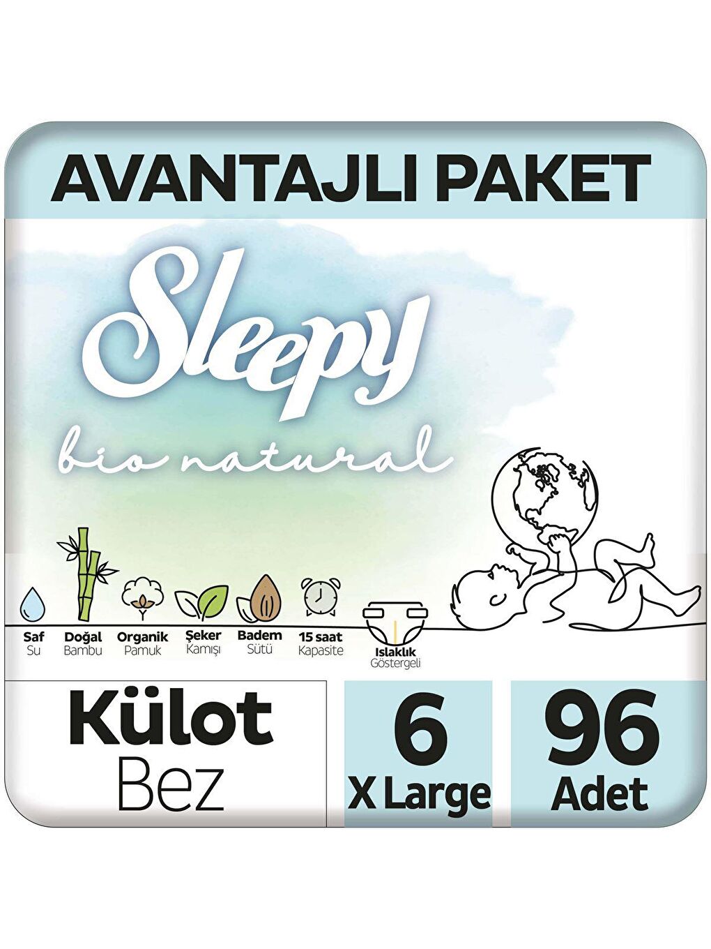 Sleepy Beyaz Bio Natural Avantajlı Paket Külot Bez 6 Numara Xlarge 96 Adet